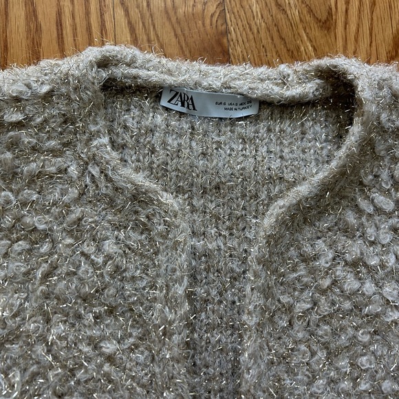 Zara Women’s Boucle Gold Specked Short Cardigan Sweater Small - Picture 2 of 6